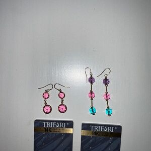 2 pair Trifari colored glass gold filled ear wire earrings